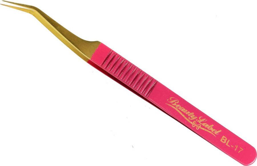 Beauty Label Pincet- Lash Tweezer- Curved Tweezer BL-17 Roze Goud