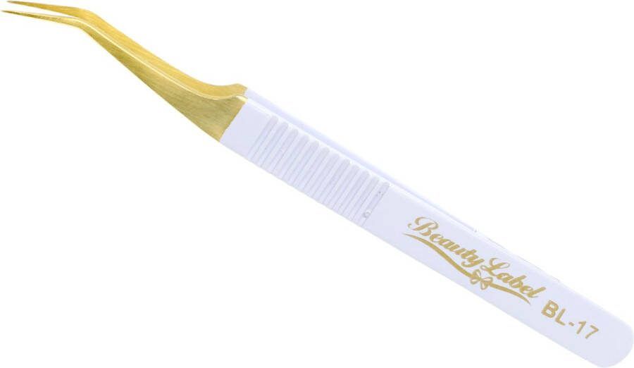 Beauty Label Pincet- Lash tweezer Curved Tweezer BL-17 Wit Goud