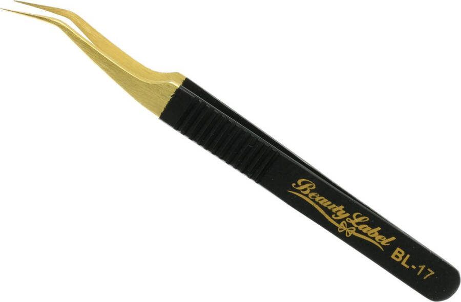 Beauty Label Pincet Lash Tweezer Curved Tweezer -BL-17 Zwart Goud