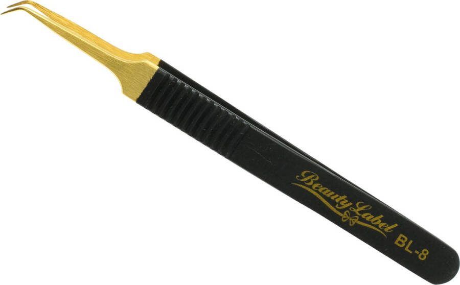 Beauty Label Pincet Lash Tweezer Curved Tweezer BL-8 Zwart Goud