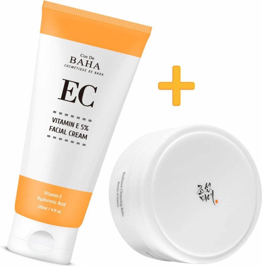 Beauty of Joseon K-Beauty (Skin Repairing) Clean Beauty Set: Cleansing Balm + Cos de BAHA Vitamin E Cream Tocopheryl Acetate (Vitamin E) 5% with Niacinamide Facial Cream Anti Aging Heals and Repairs Skin Gezichtsreiniging