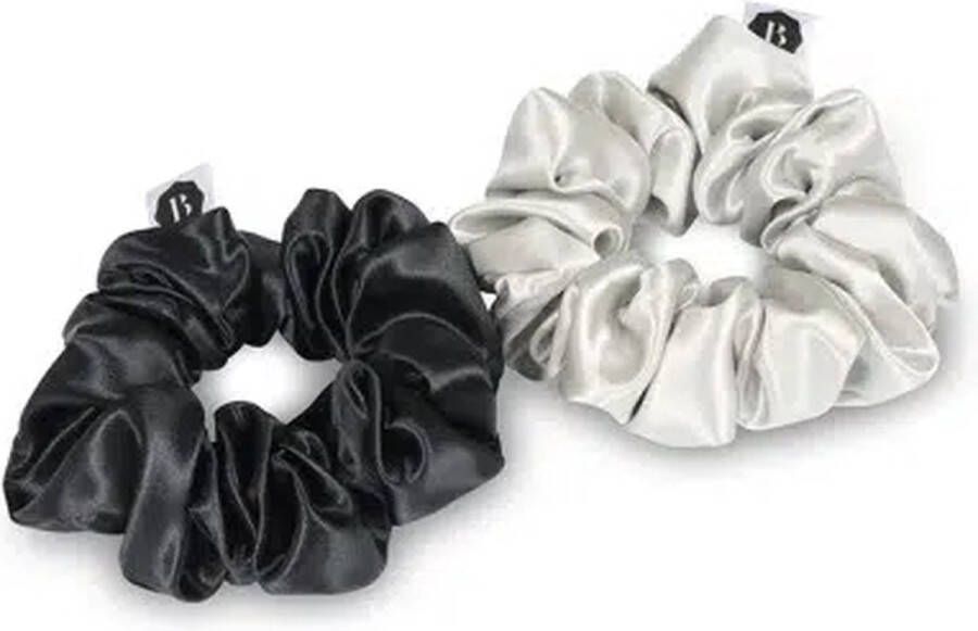 Beauty Pillow Luxury Silk Scrunchies Silver & Black