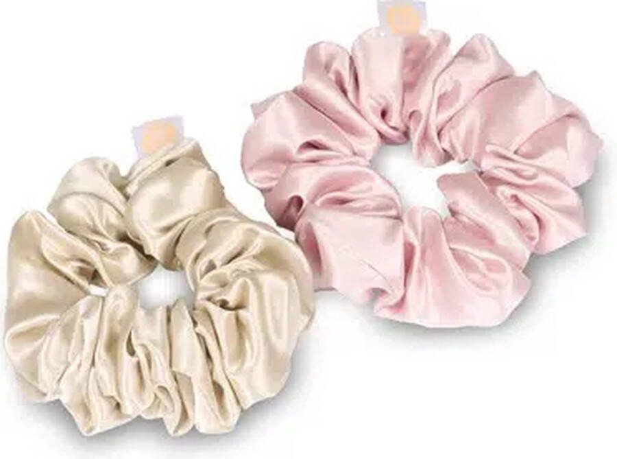 Beauty Pillow Luxury Silk Scrunchies Champagne & Pink