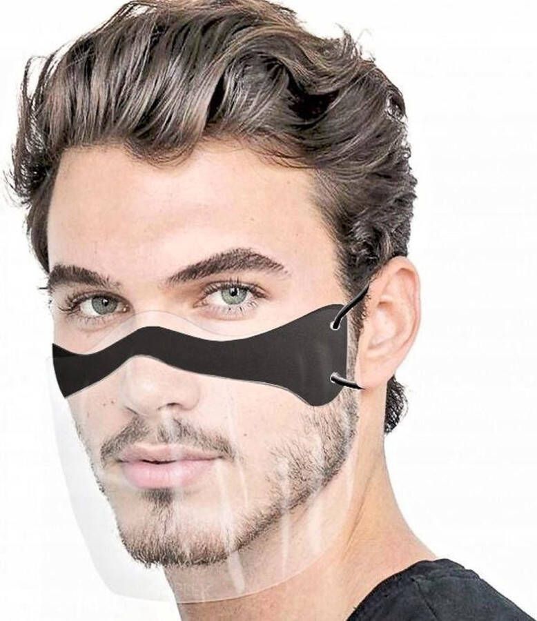 BeautyCosmetics4you 2 x Stuks Spatmasker Veiligheid Vizier- Gelaatsscherm- Hygiëne Veiligheid- Face shield- Spatmasker Gelaatscherm Beschermkap mondkapje- Mondmasker- Herbruikbaar Transparant Mondkapje