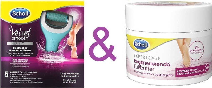 BeautyCosmetics4you Scholl Velvet Smooth elektrische + 150 ml Scholl Expertcare Regenererende voetboter – Scholl – voetverzorging – Huidverzorging – Scholl velvet Smooth – Voetcreme – Creme – Voetboter