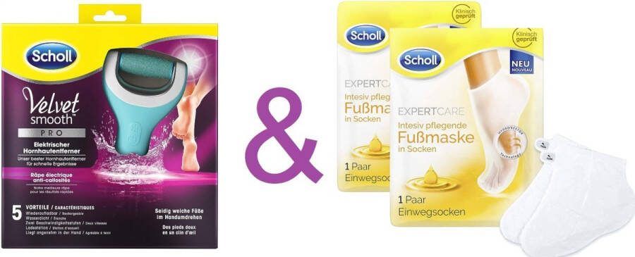BeautyCosmetics4you Scholl Velvet Smooth elektrische + 2 Stuks Scholl EXPERTCARE intensief voedend voetmasker met 3 waardevolle oliën Eeltsokken-Scholl- Eeltvijl Eelt sokken Scholl Velvet Verwijdert op een effectieve en gemakkelijke manier