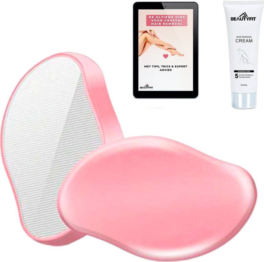 BeautyFit Crystal Hair Removal PRO + Hair Removal cream Incl E-book UPGRADE NANO KRISTALLEN Kristalpad Haarverwijderaar Ontharing Epilator Ladyshave Scrubi Ontharingspad Roze