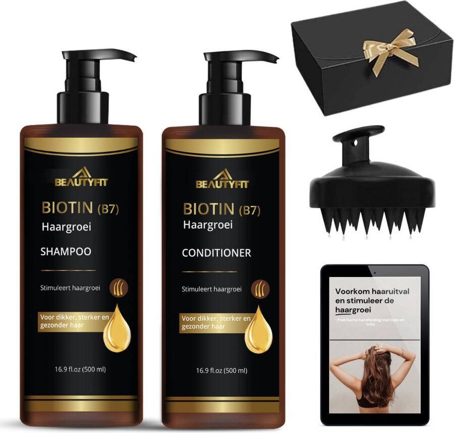 BeautyFit Haargroei Complete Set PRO Shampoo Conditioner Scalp Massager 3-delig Incl. Ebook Haargroei en Mannen Vrouwen Biotine Haar Versneller Beschadigd Haar Vitamines