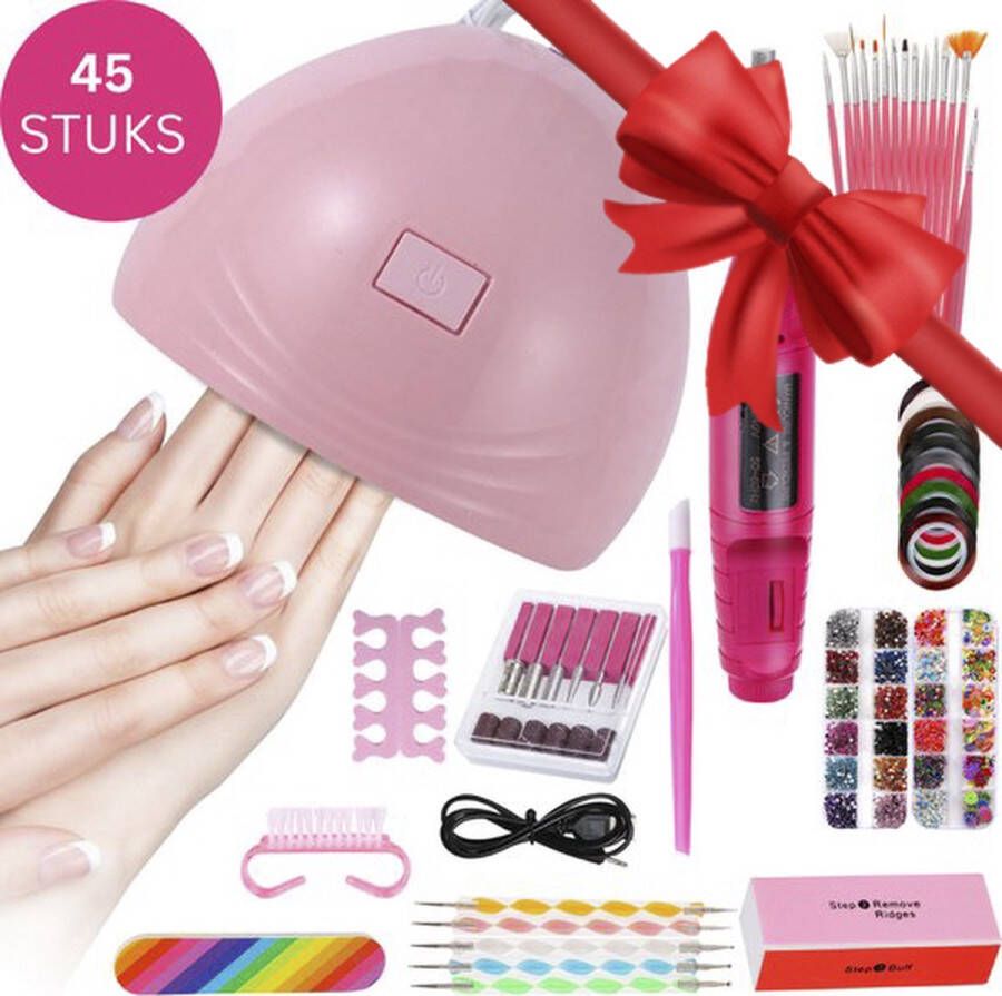 BeautyFit Nagellamp Professionele Nageldroger PRO Nagellak Droger UV LED Lamp 45-delig Elektrische Nagelvijl Nagelfrees complete set- Nagel Set inclusief Schuurrolletjes Nagelfrees Bitjes