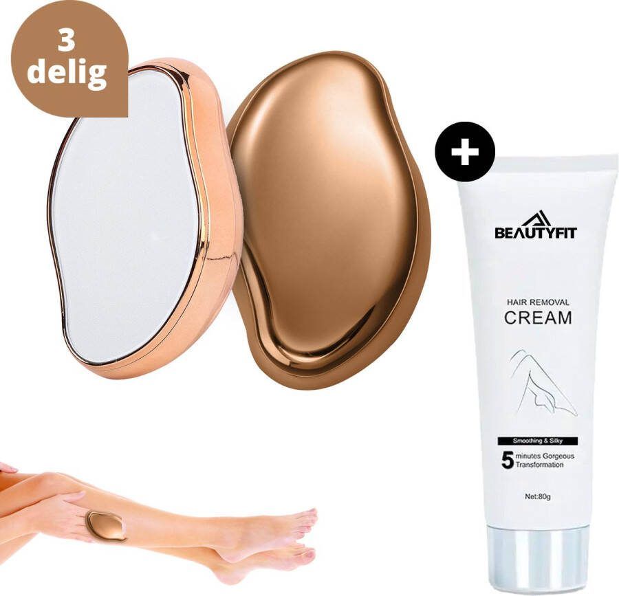 BeautyFit Crystal Hair removal 2 x + ontharingscreme Kristalpad Haarverwijderaar Ontharing Epilator Ladyshave Scrubi Ontharingspad Goud