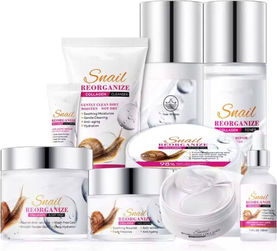 BeautyFitXL Slakken Serum 6-delig Cleanser Lotion Eye Cream Toner Serum Gezicht Cream Snail Mucin Slakkengel Slakkencreme Korean Skincare Acneverzorging Slakkenslijmgel Slakkengel
