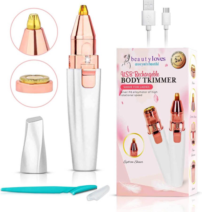 Beautyloves Wenkbrauw Trimmer Ladyshave Epilator Epileerapparaat Dames -Gezichtsontharing Dames Wenkbrauw scheermesje