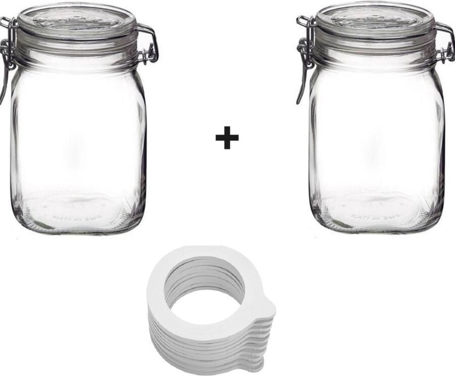 Beautystuff Weckpot 1L 2 stuks + 10 weckringen wit