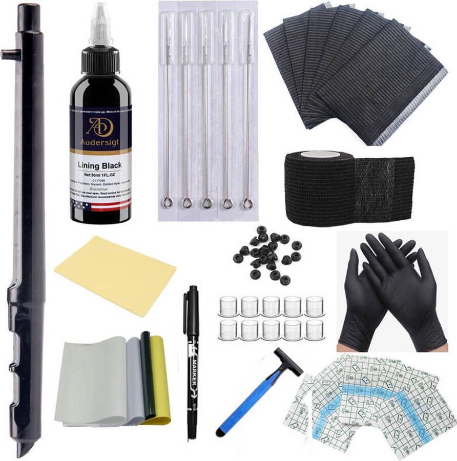 BeautyVlijt Stick and Poke Tattoo Set 75 Delig DIY Inclusief Zwarte Inkt en 30 Tattoo Naalden Professionele Tattoo Set Tatoeage Pen 75 Accessoires Tattoomachine Handpoke Tattoo Met 30 Naalden Oefenhuid Inkt Scheermes 2 Markers