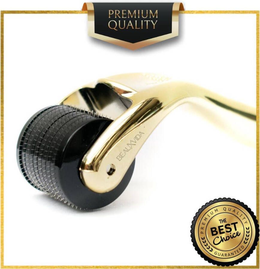 BeauxVida Titanium 540 Micro-Needle 0.5mm DermaRoller | Skin Roller | Gezichts- en huidverzorging | Huidverjonging | Steriel verpakt | Gold Edition