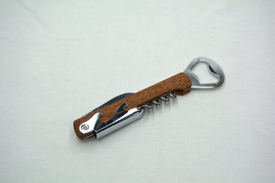Beckers Products Kelneropener houten greep Kurkentrekker Kelnersmes Prestige Hout Wijnflesopener Flessenopener