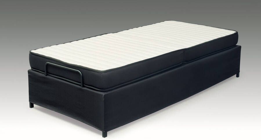 Bed Box Wonen Vouwbed GB150 90×200 Zwart Rasterbodem Metaal Opklapbed Eenpersoons Design