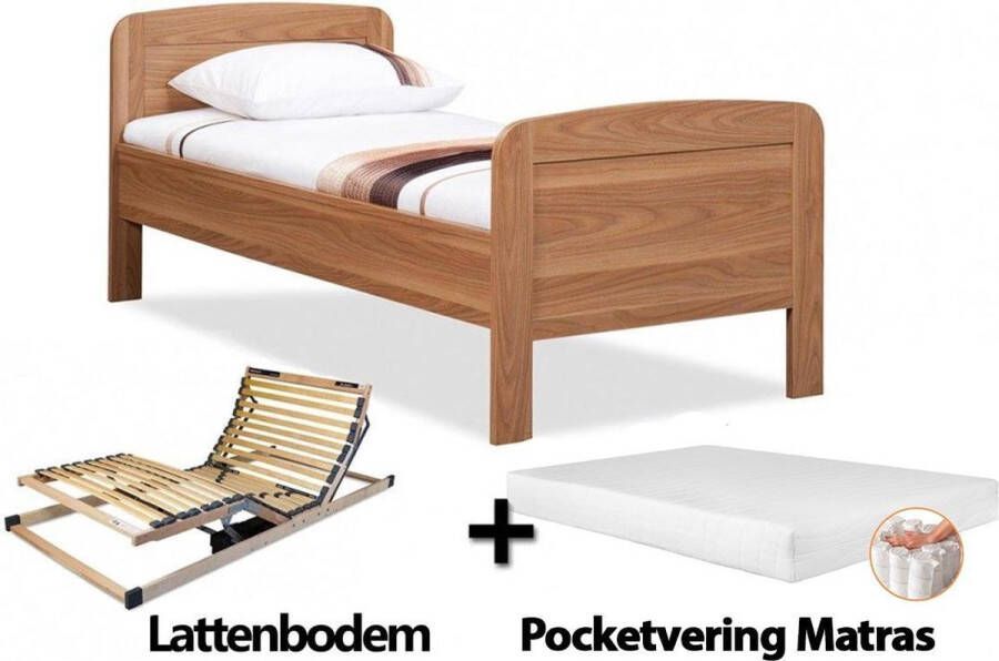 Bed4less Complete set ledikant Senioren seniorenbed 90x200cm eiken Pocketvering Matras
