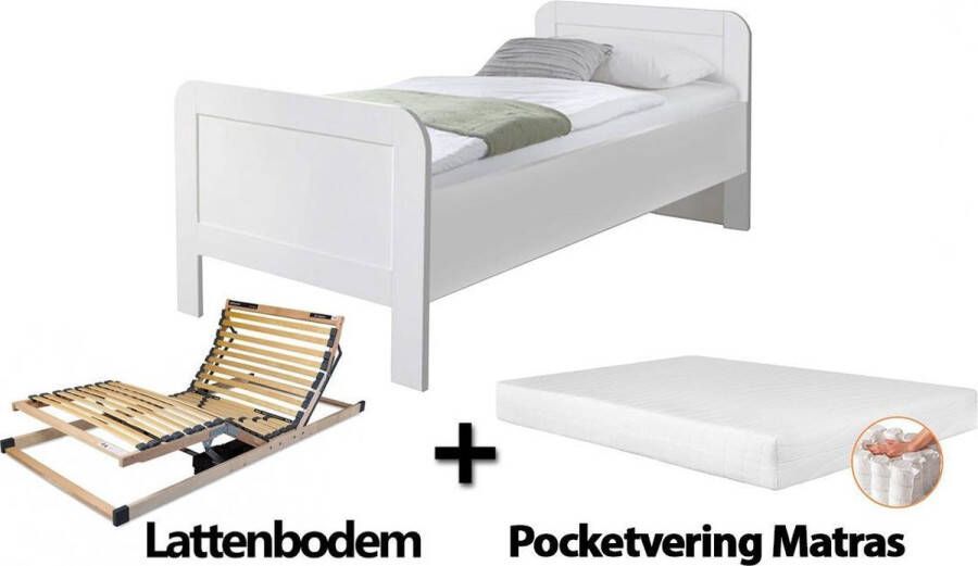 Bed4less Complete set ledikant Senioren seniorenbed 90x200cm wit Pocketvering Matras