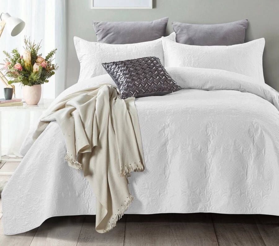 Bedding For You Luxe bedsprei + 2 bijpassende kussenslopen wit 260x250 functioneel en chique heerlijk zacht hoogwaardige kwaliteit