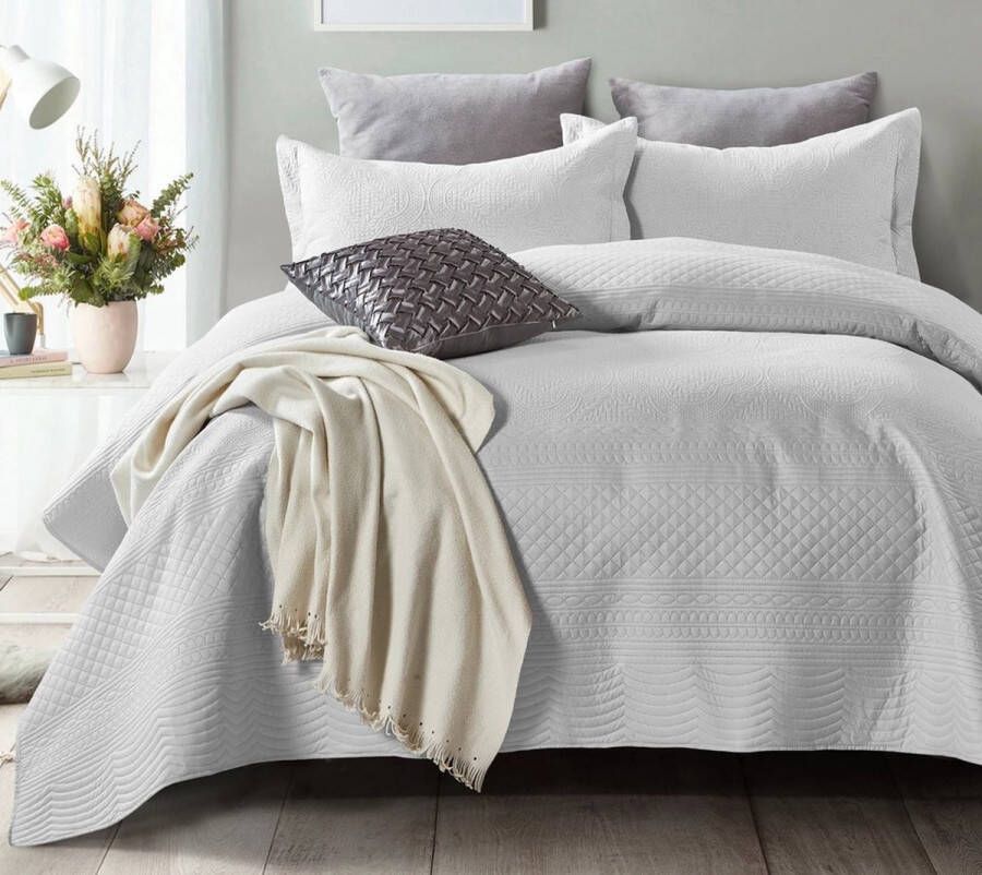 Bedding For You Luxe bedsprei + 2 bijpassende kussenslopen wit 260x250 functioneel en chique hoogwaardige kwaliteit