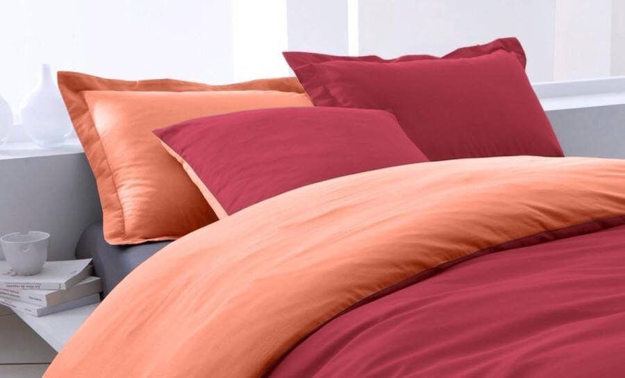 Beddinghouse SENZA DONNA 100% Katoen Percaline Dekbedovertrek Uni Double Face 200x200 220-2x60x70 cm ( 240 cm Lang ) LEGERGROEN ORANJE