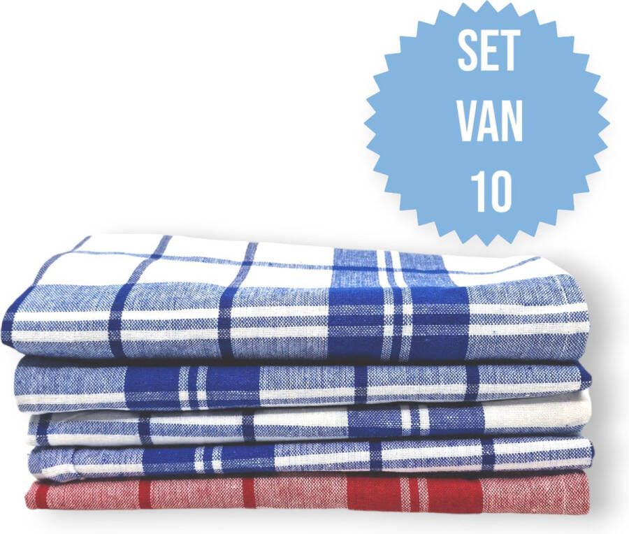 Bedlin Keukenhanddoek 80g Groot formaat Rood Blauw Set van 10 stuks