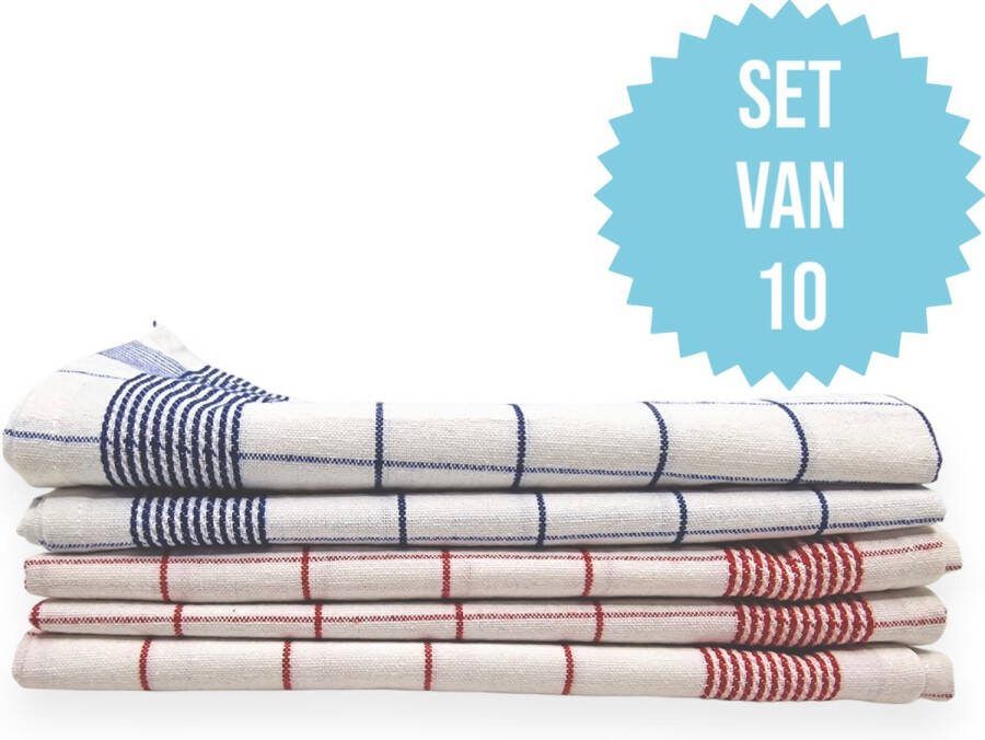 Bedlin Keukenhanddoek 90g Groot formaat Rood Blauw Set van 10 stuks