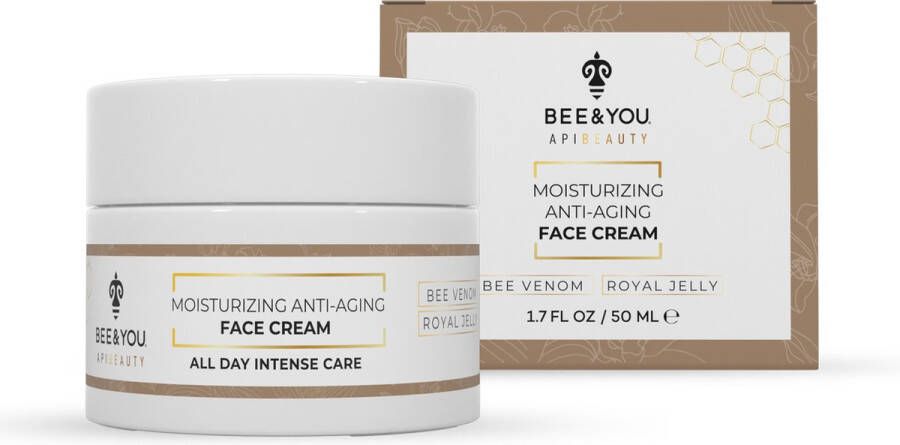 BEE&YOU Natuurlijke Anti-aging Gezichtscrème met Rijke Antioxidanten Bijengif+ Propolis + Rauwe Honing + Royal Jelly Diepe Hydratatie en Rimpelbehandeling 50ml