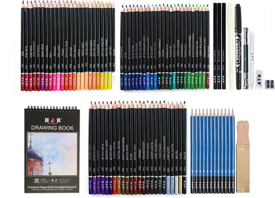 BeeArt Professioneel 96-Delige Potloden Tekenset incl. Tekenpotloden Schetspotloden Schetsboek & Accessoires – Tekenen met Houtskool & Grafiet De perfecte teken schets set voor volwassenen & kinderen