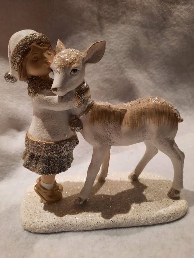 Beelden Moranne Dansende kindjes aan lantaarnpaal en kindje met bambi set kerstdecoratie