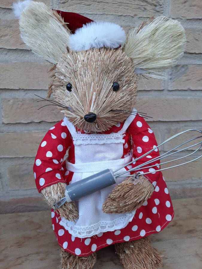 Beelden Moranne Muizen kerst muis christmas mouse kok decoration grass 35cm