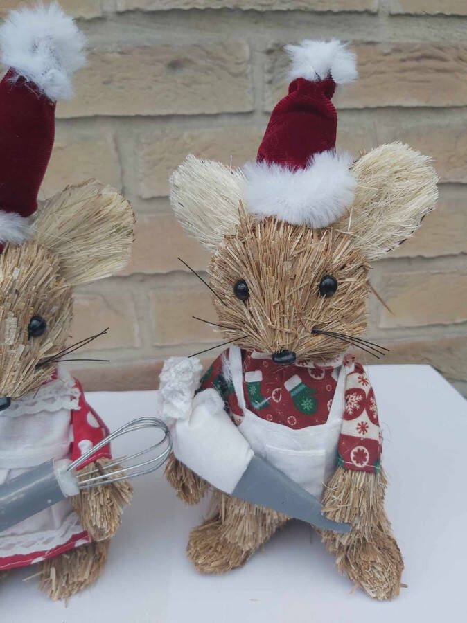 Beelden Moranne Muizen set koksmuis kerstmuts kerstmis mouse muis kerst 18cm decoratie kok