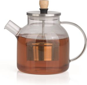 Beem Teapot Glass Glazen theepot met theefilter – 1L Glas Bamboo RVS