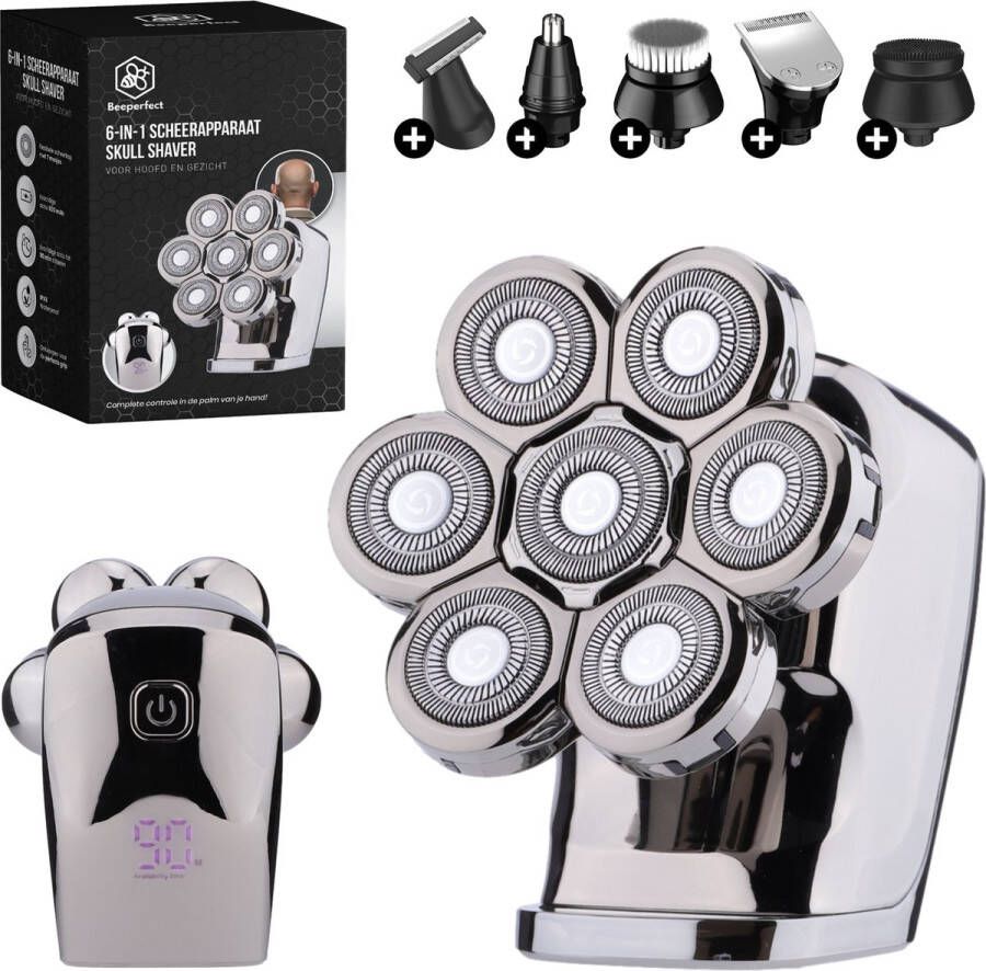 Beeperfect 6-in-1 Scheerapparaat Mannen Skullshaver Trimmer Tondeuse Bodygroomer Hoofd Kaal Scheren – Nat & Droog