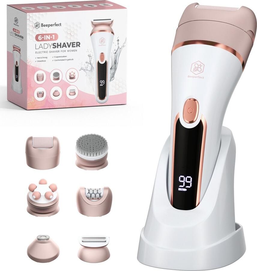 Beeperfect 6 in 1 Ladyshaves Voor Vrouwen Epilator Scheerapparaat Vrouw Bikinitrimmer Oplaadbaar Waterdicht 6 Opzetstukken