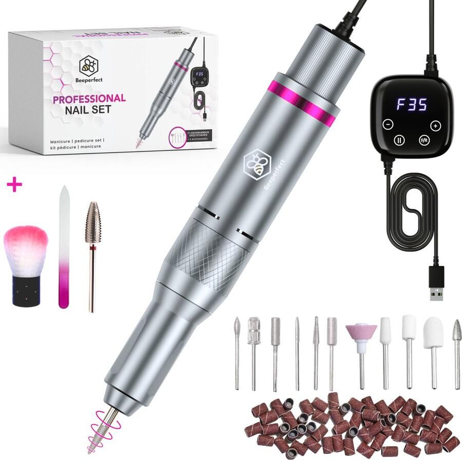 Beeperfect Elektrische Nagelvijl Advanced Nagelfrees Manicure en Pedicure set 35.000RPM 26 Bitjes en 66 Schuurrolletjes