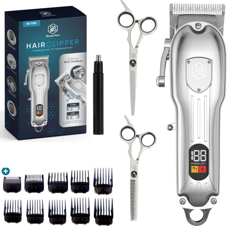 Beeperfect Professionele Draadloze Tondeuse Mannen Haartrimmer Tondeuse Hoofdhaar Hairclipper Inclusief Neustrimmer en Kappersset