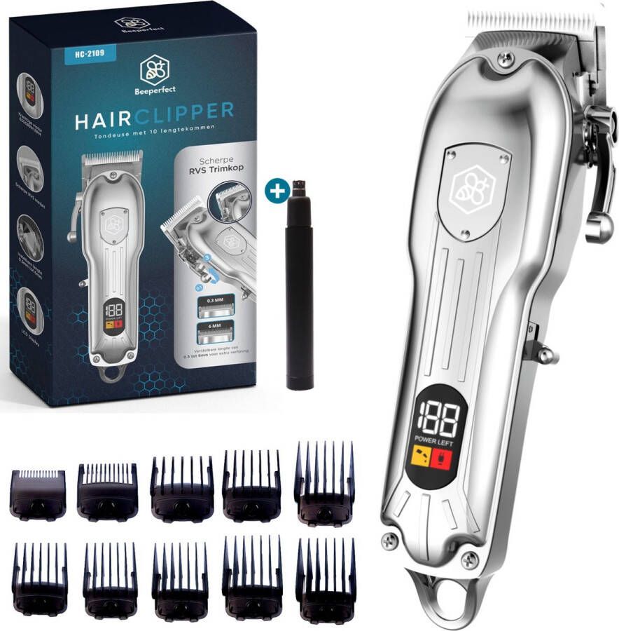 Beeperfect Professionele Draadloze Tondeuse Mannen Haartrimmer Tondeuse Hoofdhaar Hairclipper Inclusief Neustrimmer