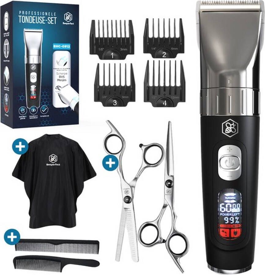 Beeperfect Professionele Tondeuse Mannen Draadloos Haartrimmer Tondeuse Hoofdhaar Inclusief Kappersmantel