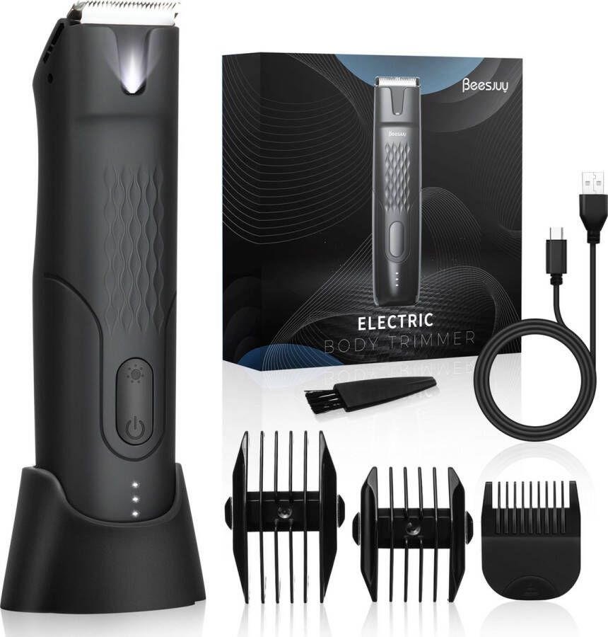 BEESJUY Trimmer Mannen Trimmer Baard en Lichaam LED Licht IPX7 Waterdicht met Oplaadstation en USB-Kabel