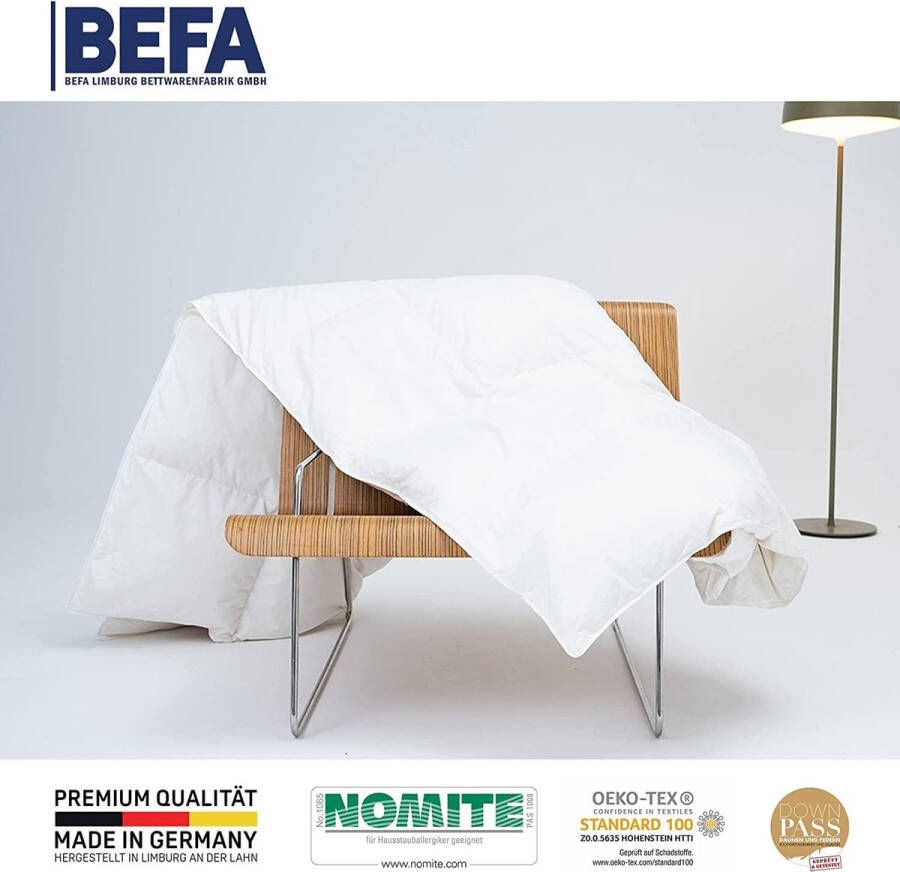 BEFA Natur Made in Germany donsdekbed 200 x 200 cm van 90% ganzendons en 10% veren zomerdekbed geschikt voor mensen met allergieën Öko-Tex 100 klasse 1 gecertificeerd downpass