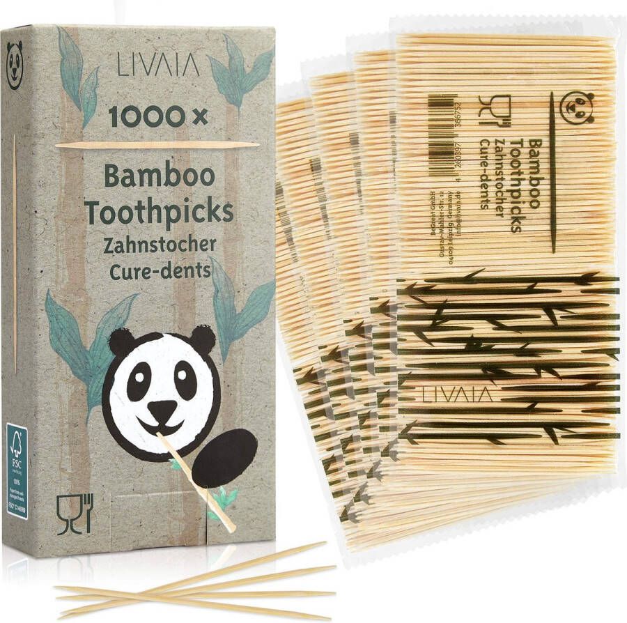 BeGreat Livaia© Houten tandenstokers: 1000x premium bamboe tandenstokers voor zachte tandverzorging Houten tandenstokers van bamboe voor tandhygiëne en handwerk Ronde houten tandenstokers Handige huishoudhulpjes
