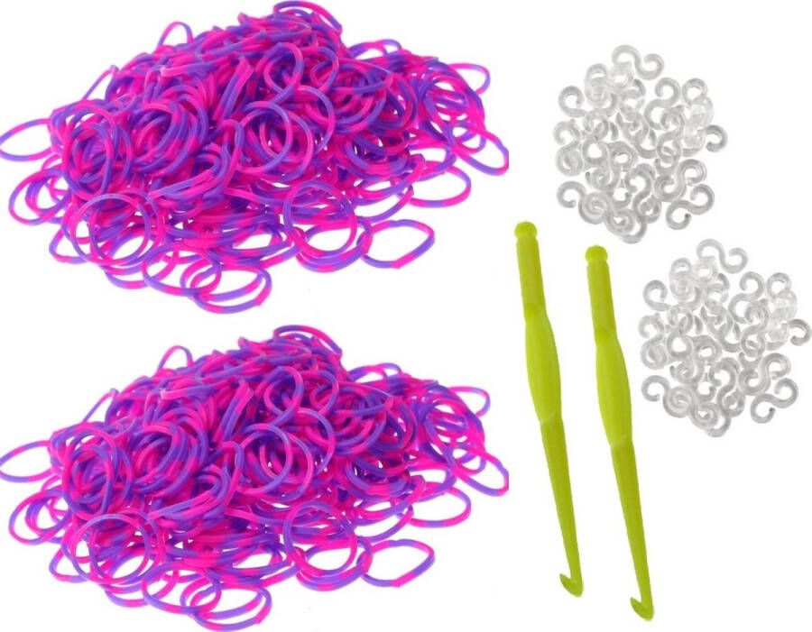 Behave 600 Loom Bands met 2 weefhaken en S-clips paars & roze