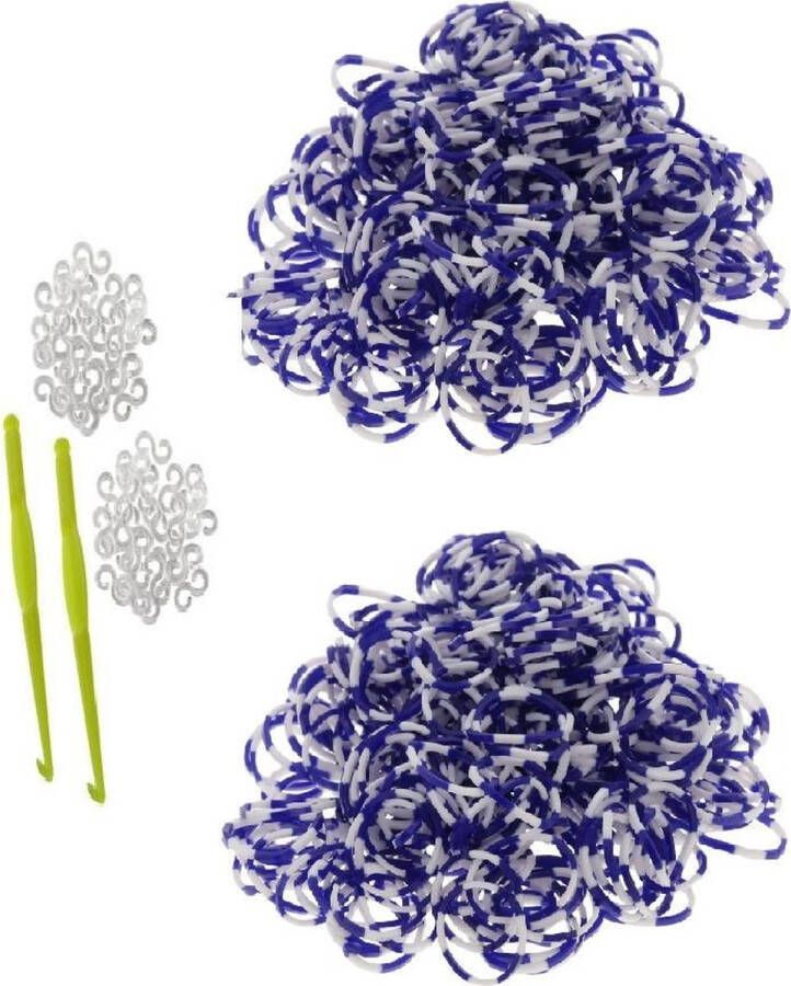 Behave 600 Loom elastiekjes loombandjes blauw – wit met weefhaken en S-clips