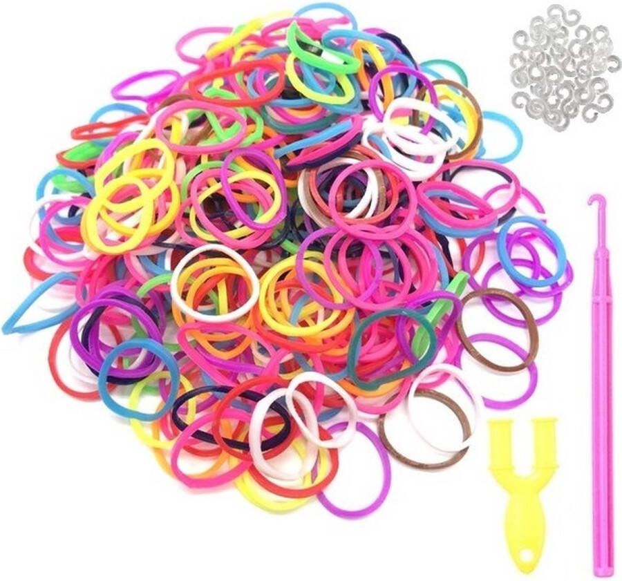 Behave 600 Loom elastiekjes Loombandjes in multi kleur met weefhaak en S-clips