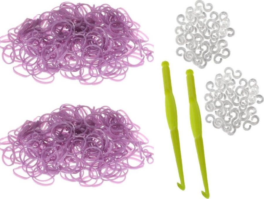 Behave 600 Loom elastiekjes loombandjes paars met weefhaken en S-clips