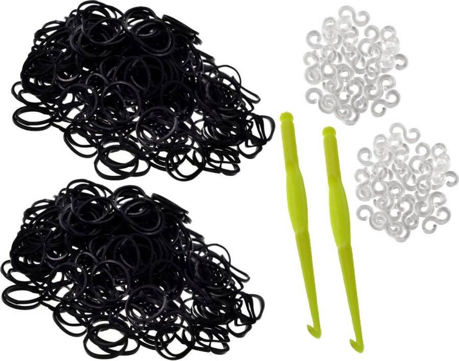 Behave 600 loom elastiekjes zwart met weefhaken en S-clips voor eindeloos speelplezier met deze loombandjes