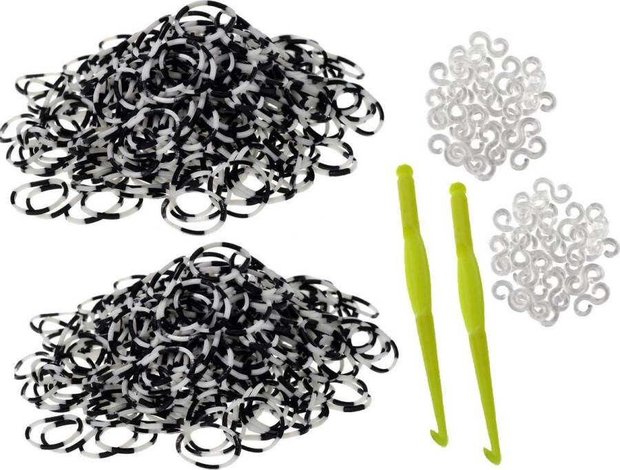 Behave 600 loom elastiekjes zwart-witte met weefhaken en S-clips voor eindeloos speelplezier met deze loombandjes
