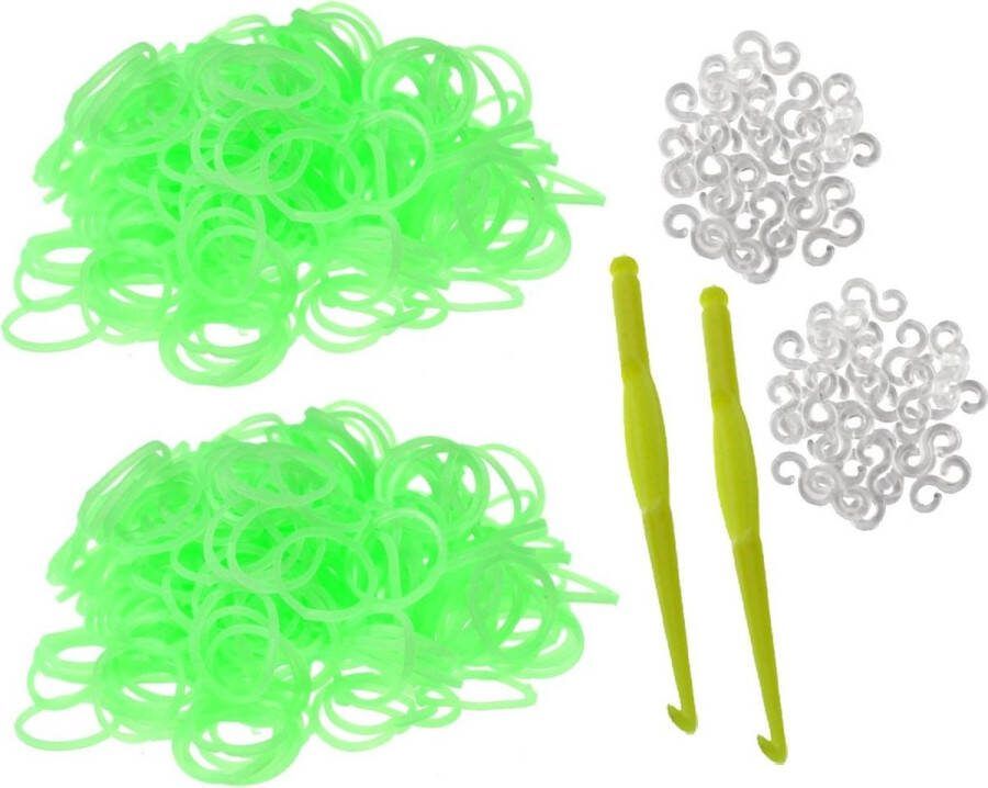 Loom Bands Met 2 Weefhaken en S-clips Groen 600 Loomelastiekjes